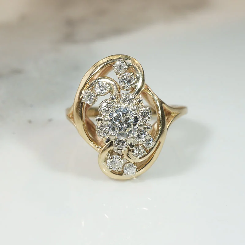 Swirling Blossom Diamond Cluster Cocktail Ring