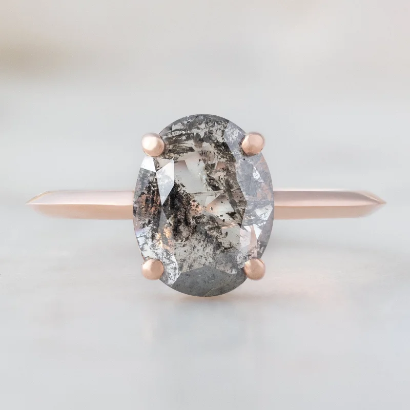 The Bryn Ring | 0.89ct Oval Cut Salt and Pepper Diamond in 14K Rose Gold