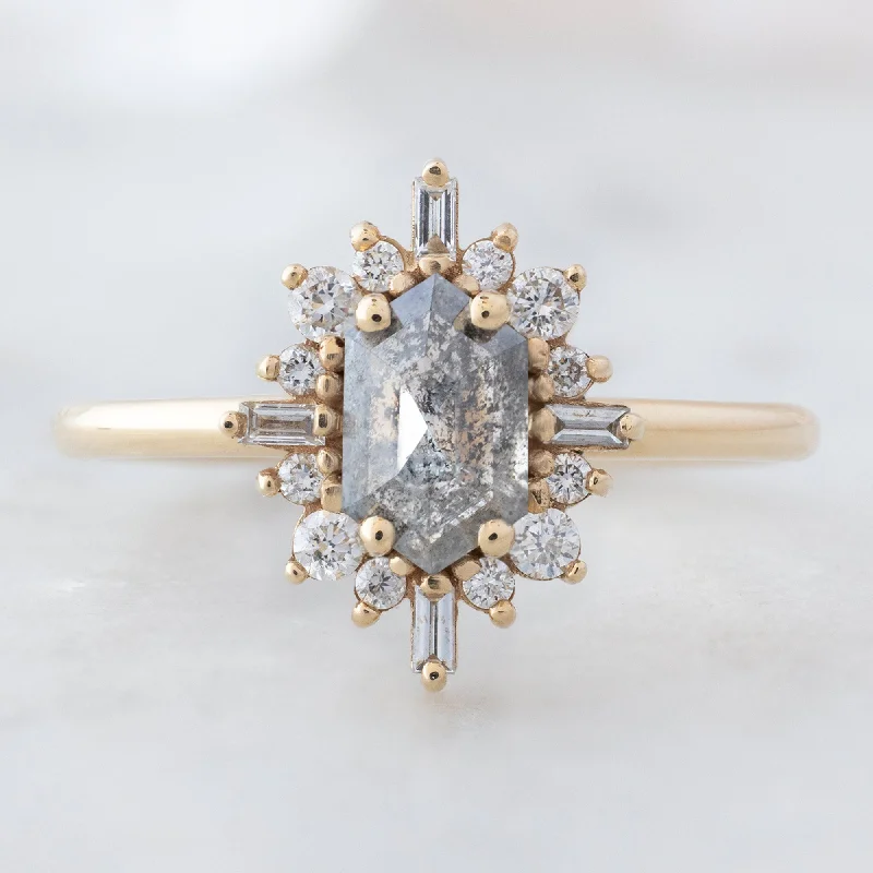 The Compass Ring | 0.81ct Hexagonal Salt and Pepper Diamond 14K Yellow Gold