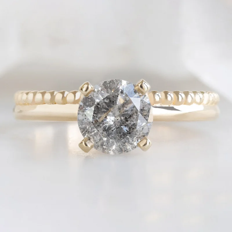 The Duo Beaded Ring | 1.13ct Round Salt and Pepper Diamond in 14K Yellow Gold