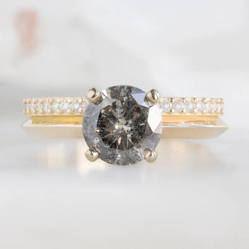 The Duo Pavé Ring | 1.14ct Round Salt and Pepper Diamond in 14K Yellow Gold