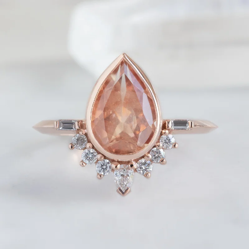 The Posy Ring | 1.73ct Pear Cut Sunstone  in 14K Rose Gold