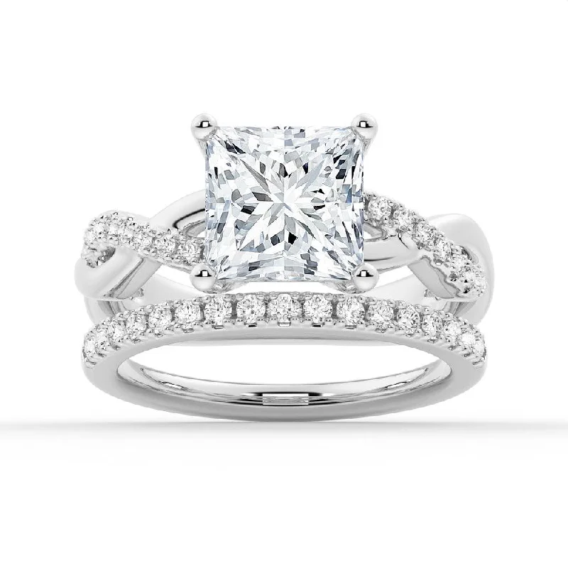 Twist Vine Princess Cut Moissanite Ring Set with Matching Wedding Band