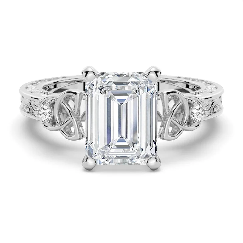 Vintage Celtic Knots Design Emerald Cut Moissanite Engagement Ring