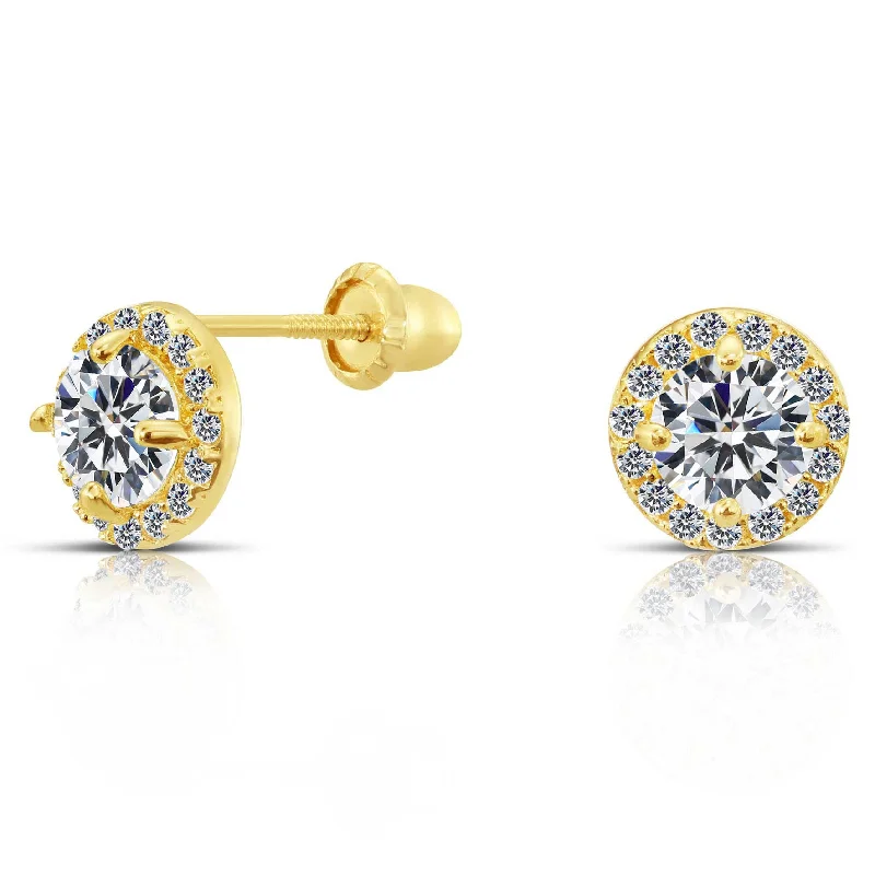 10k Yellow Gold Round Halo Stud Earrings