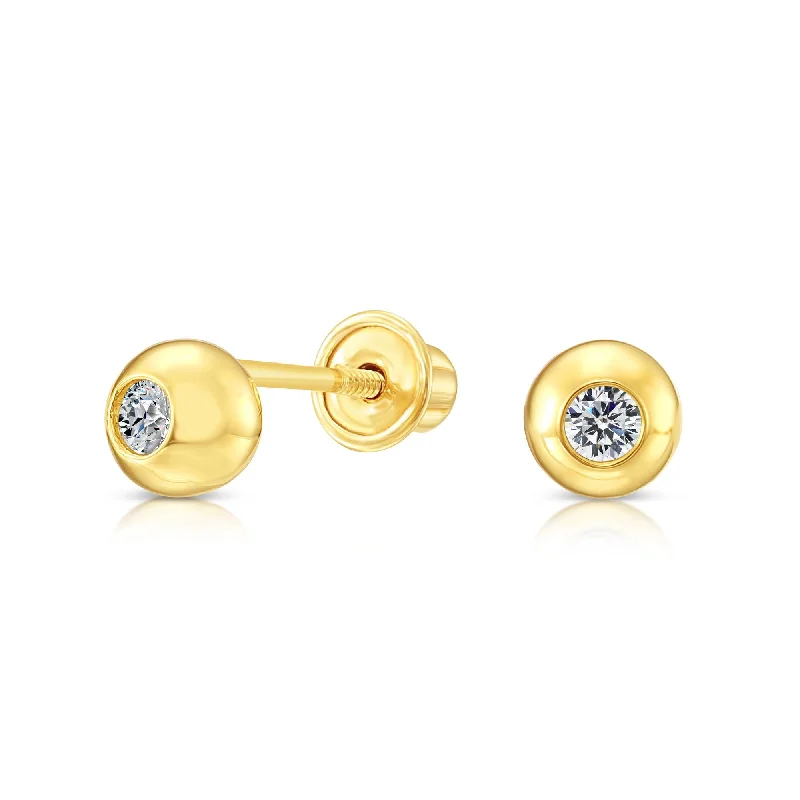 10k Yellow Gold Tiny Half Round Ball Stud Earrings