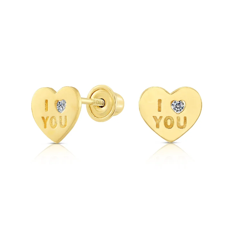 10k Yellow Gold I LOVE YOU Heart Stud Earrings