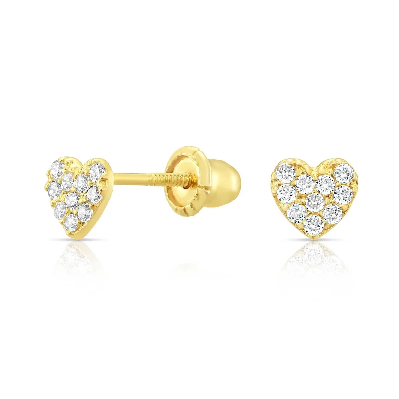 10k Yellow Gold Pave Heart Stud Earrings