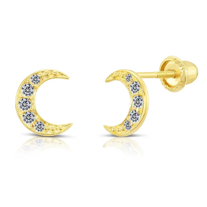 10k Yellow Gold Slim Moon Crescent Stud Earrings