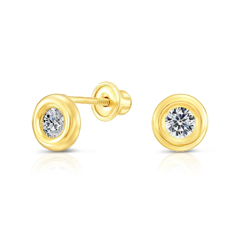 Solid 10k Yellow Gold Tiny Bezel Set Cubic Zirconia Stud Earrings