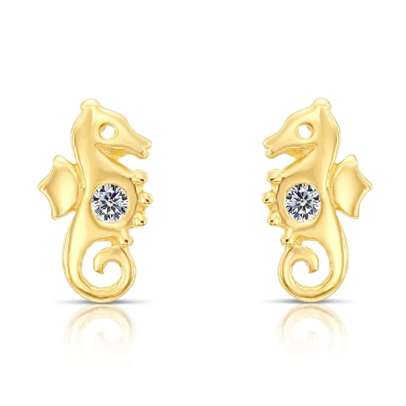 10k Yellow Gold Tiny Seahorse Stud Earrings