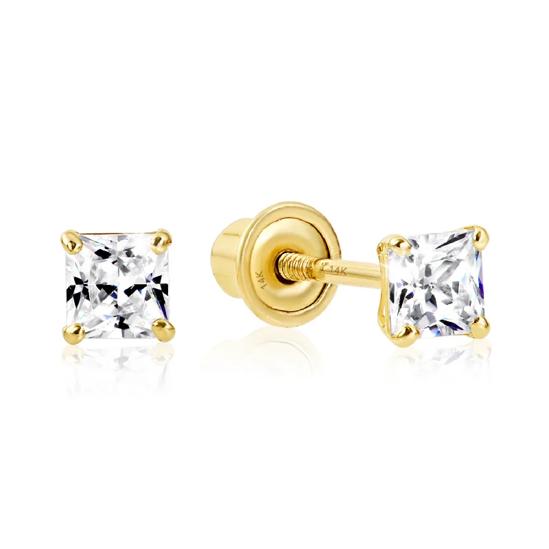 14K Gold Lab Diamond Stud Earrings, CVD Brilliant Princess-Cut Diamond Studs, Classy Square Diamond Studs