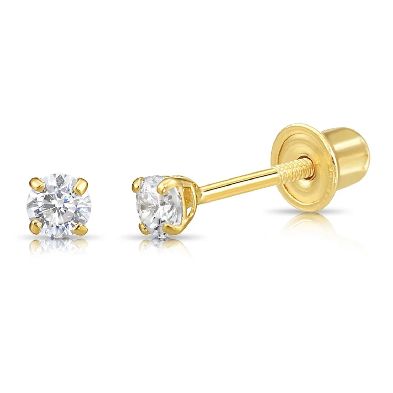 14K Gold Lab Diamond Stud Earrings, CVD Brilliant Solitaire Round Diamond Studs, Screwback