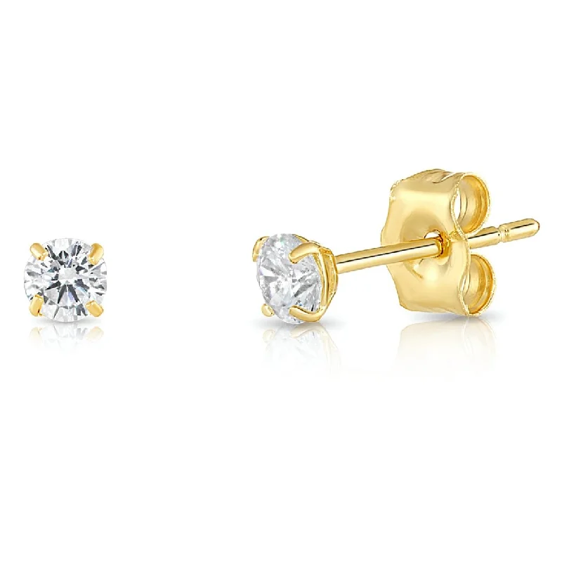 14K Gold Lab Diamond Stud Earrings, CVD Brilliant Solitaire Round Diamond Studs, Pushback