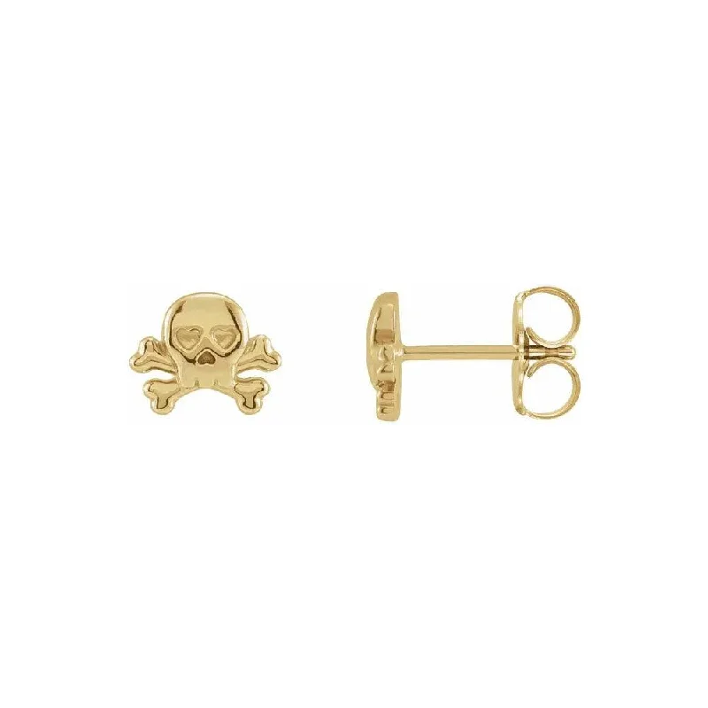 Petite Skull & Crossbones Gold Stud Earrings