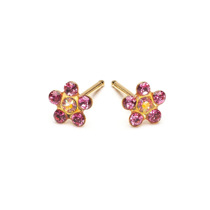 14k Yellow Gold Rainbow & Pink Daisy Earrings