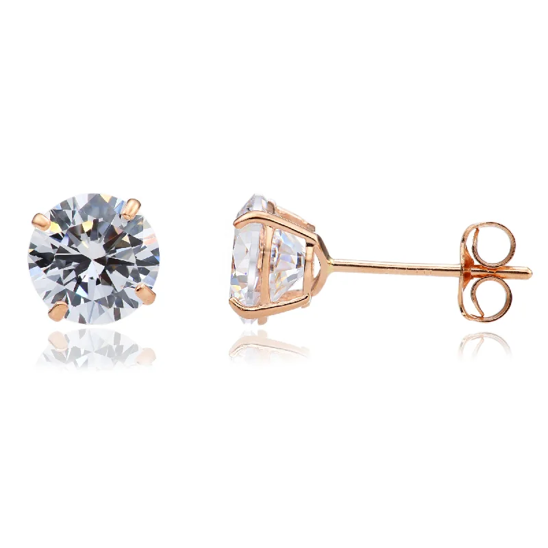 14k Rose Gold Zirconia Solitaire Stud Earrings, Push Post