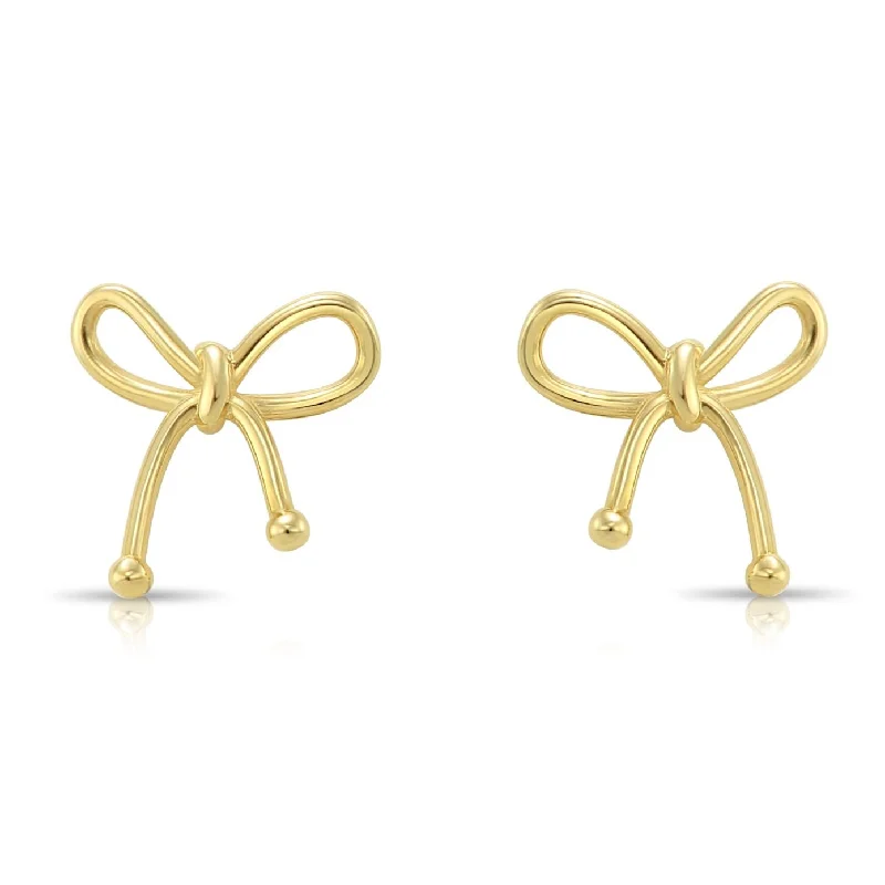 14k Solid Yellow Gold Ribbon Bow Studs, With Screw on Screwbacks