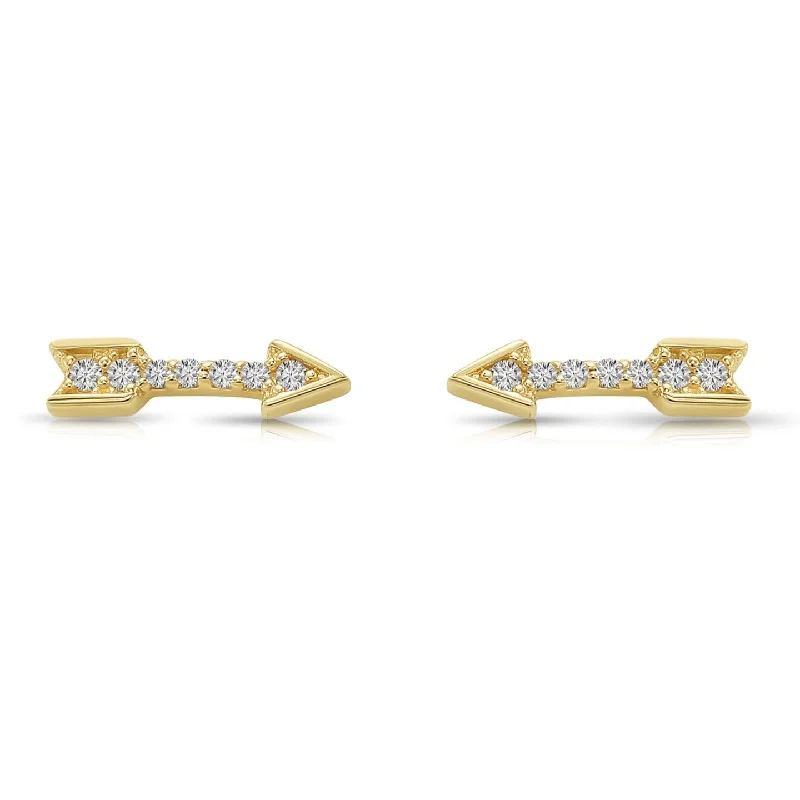 14k Solid Yellow Gold Tiny CZ Arrow Studs, With Screw on Screwbacks