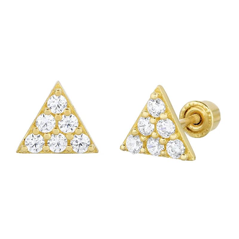 14k Gold Triangle Stud Earrings with Cubic Zirconia