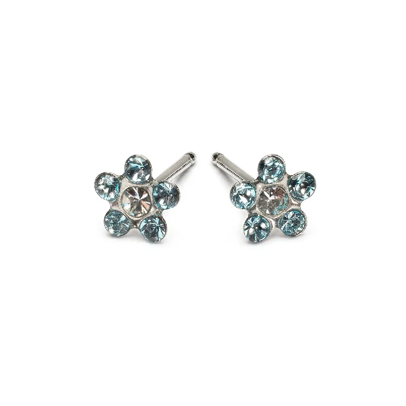 14k White Gold Aquamarine & White Daisy Earrings