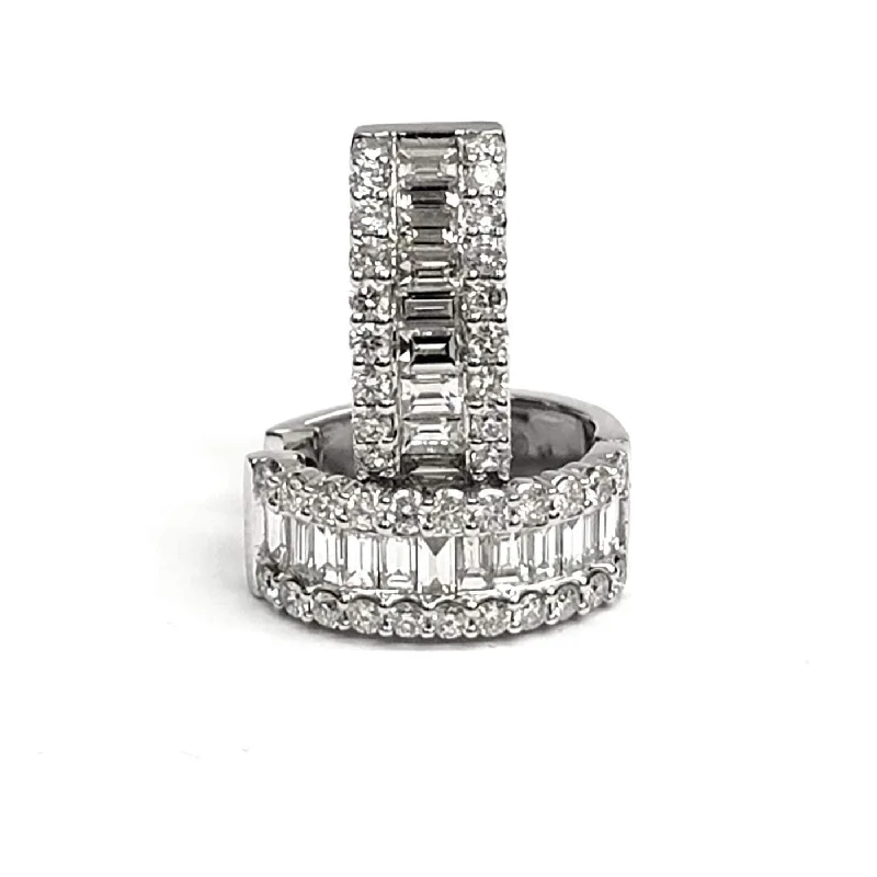 14K White Gold Diamond Huggies