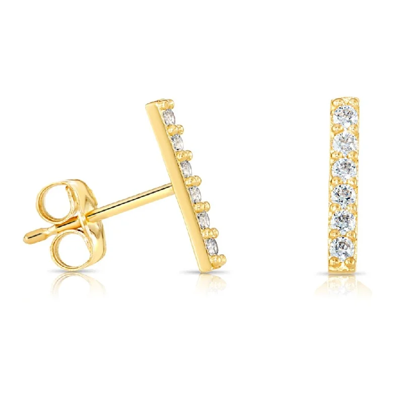 14k Yellow Gold Bar Stud Earrings