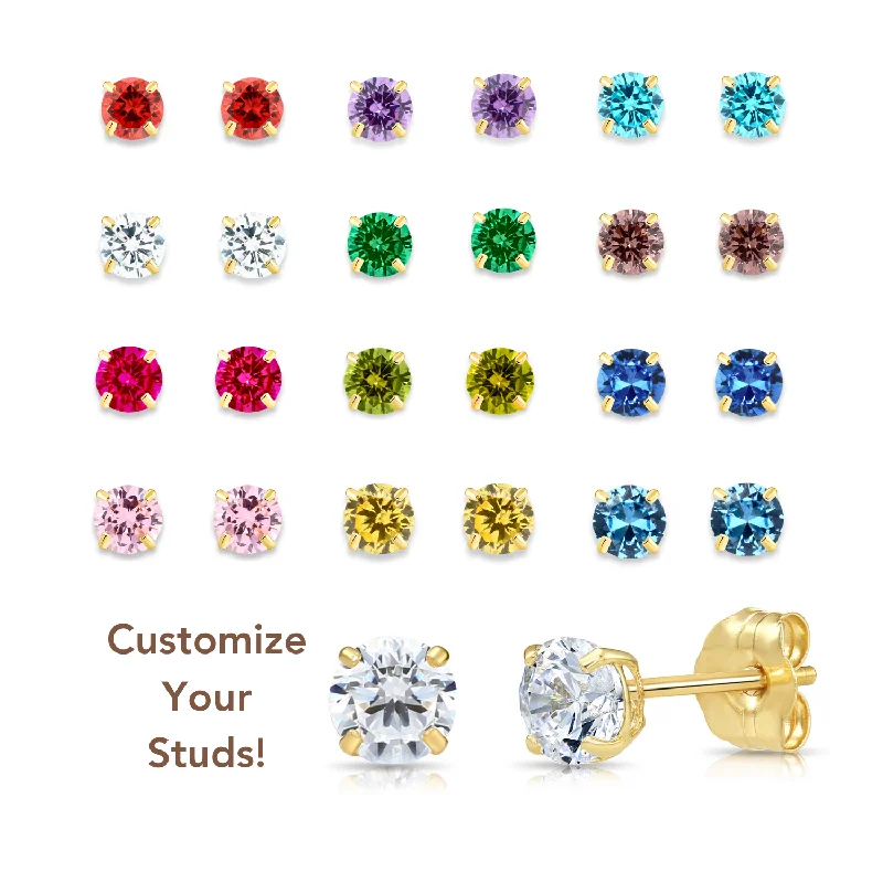 14K Yellow Gold Birthstone Stud Earrings, With Secure Push-backs, 5mm