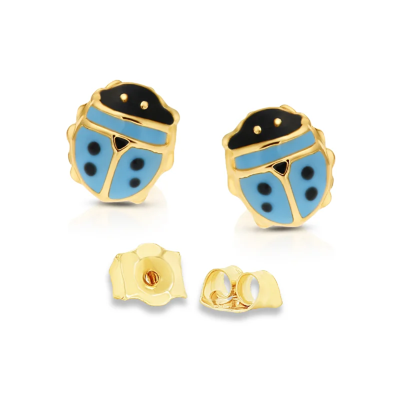 14k Yellow Gold Small Ladybug Stud Earrings, Pushback Studs by TILO Jewelry