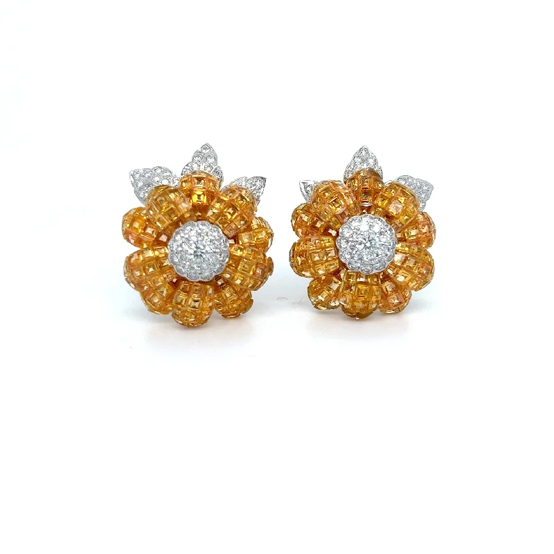 18kt Invisibly Set Flower Stud