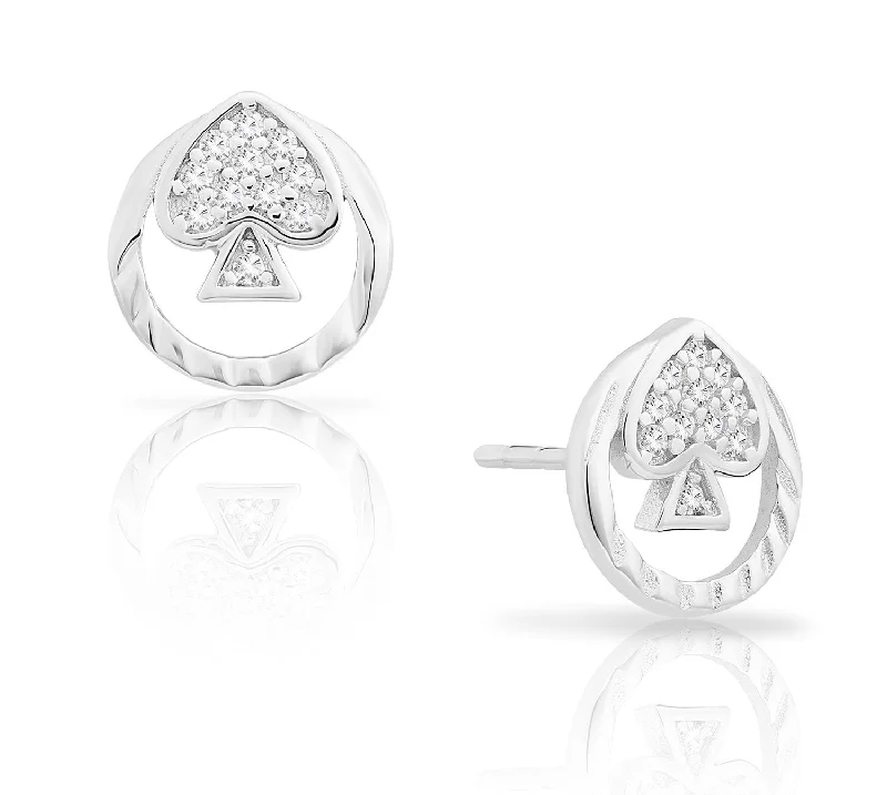 CZ Ace of Spade Stud Earrings, Poker Inspired in Sterling Silver