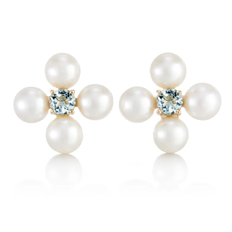 Flora Earrings in Pearls & Aquamarines