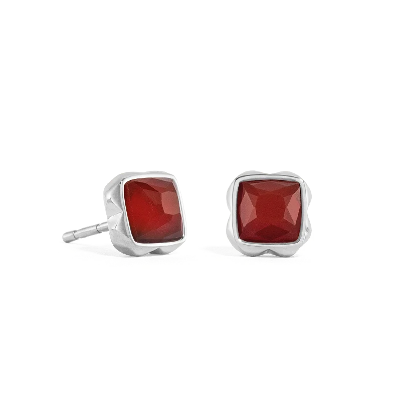 Birthstone January Earrings Red Agate Silver