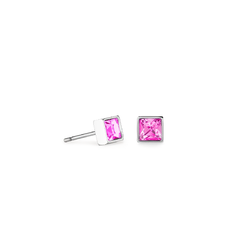 Brilliant Square small earrings silver pink