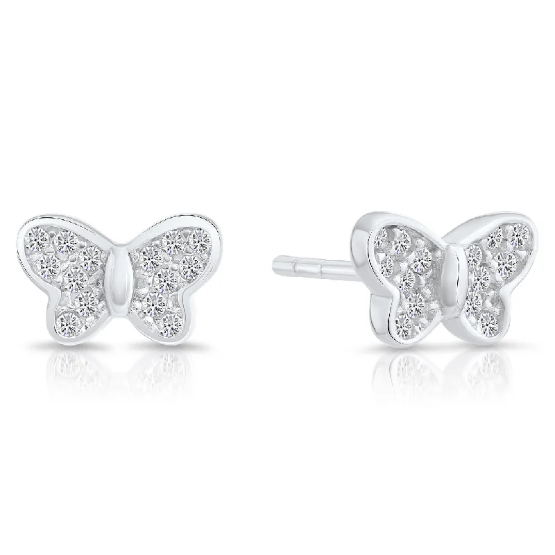 CZ Butterfly Stud Earrings in Sterling Silver