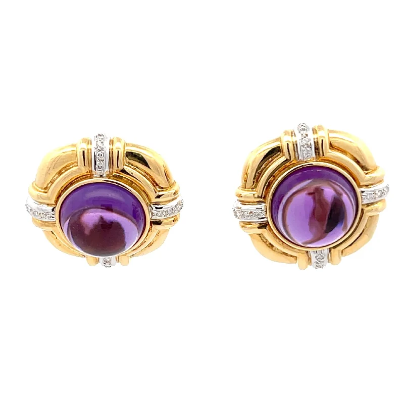 Cabochon Amethyst And Diamond Earrings