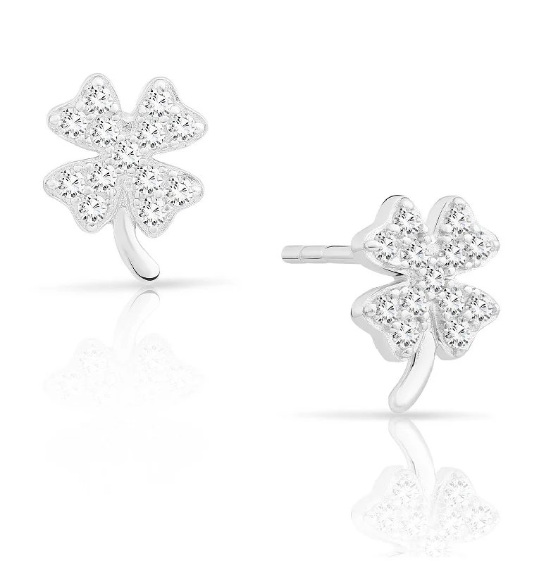 CZ Clover Stud Earrings in Sterling Silver