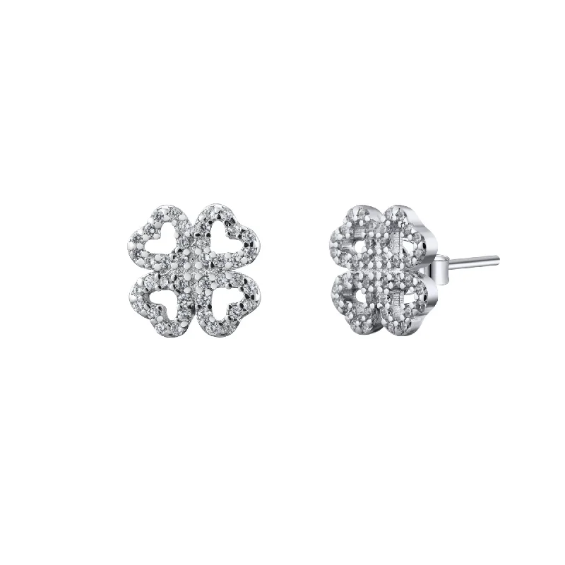 Four Leaf Clover Irish Shamrock Crystal Pave Stud Earrings