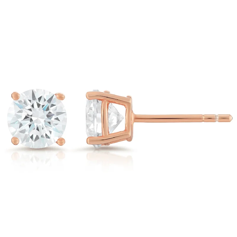 CZ Rose Gold Plated Stud Earrings in Sterling Silver