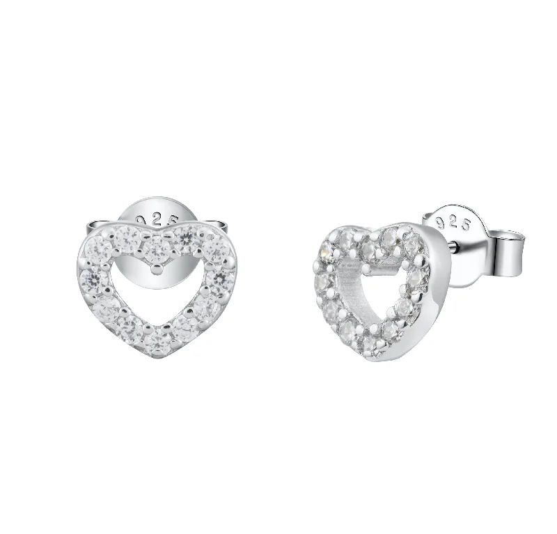 Open Heart Crystal Pave Stud Earrings