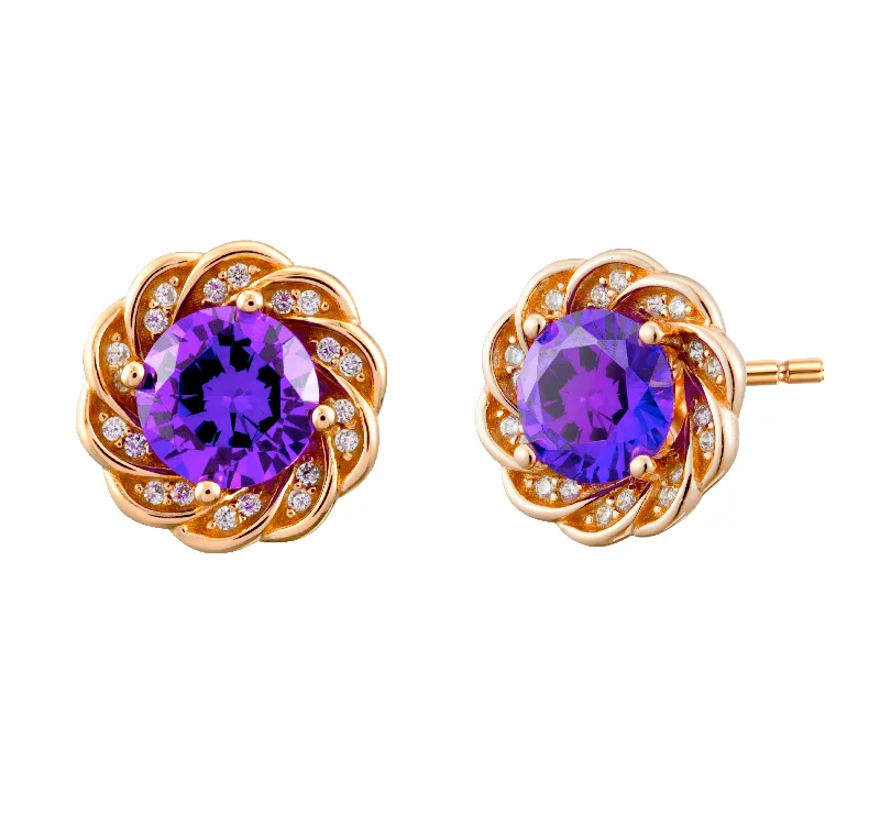 Victorian Amethyst Crystal Pave Stud Earrings