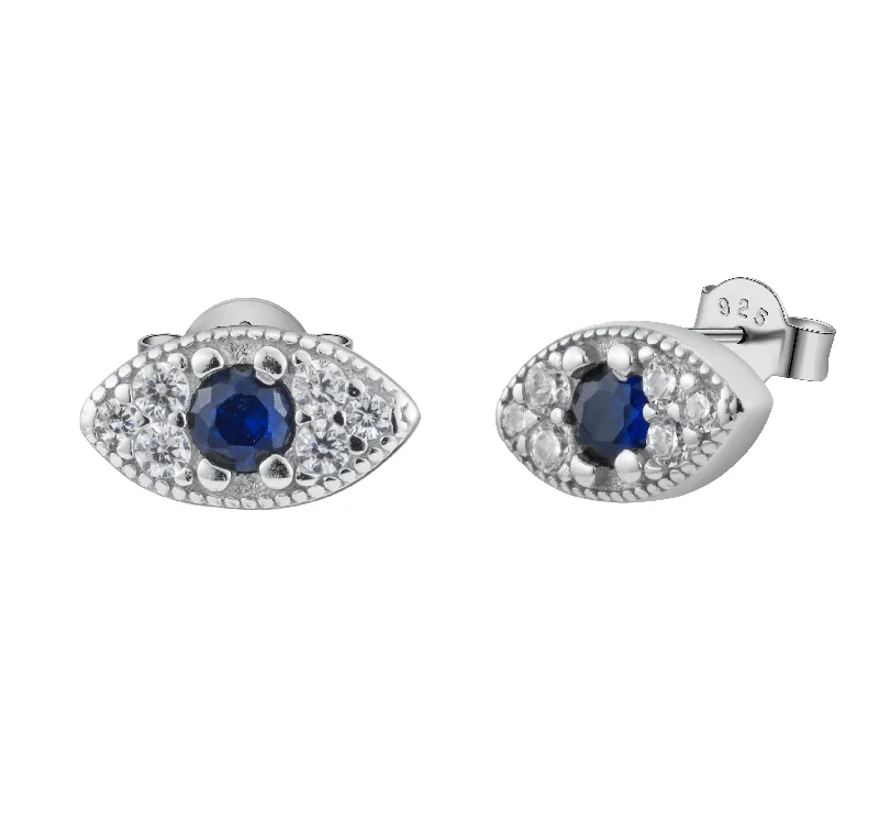 Silver Dainty Evil Eye Crystal Pave Stud Earrings