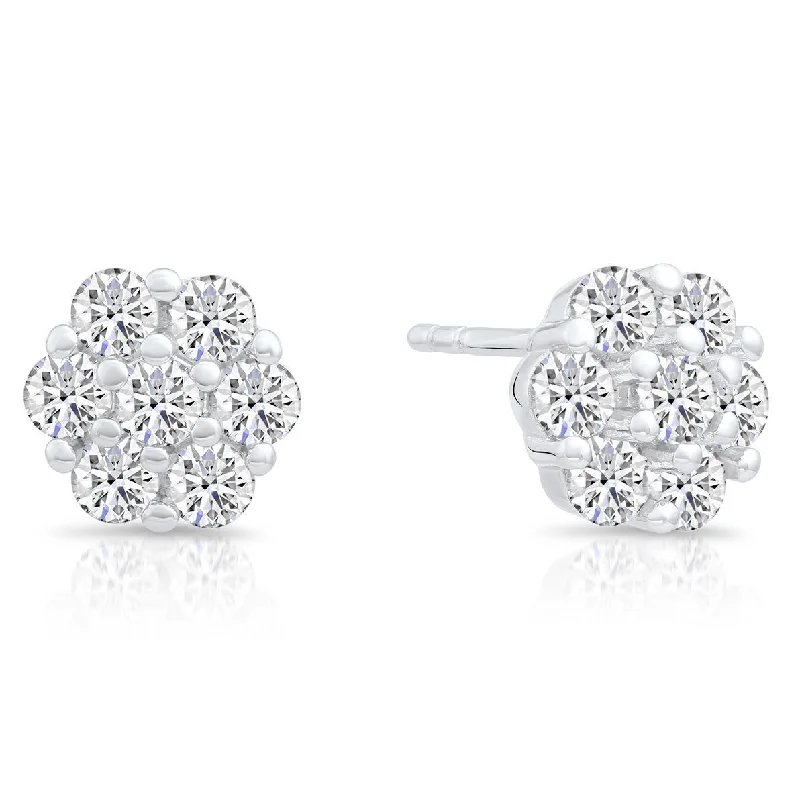 CZ Flower Stud Earrings, 3719 in Sterling Silver