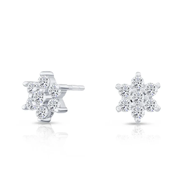 CZ Flower Stud Earrings, 0720 in Sterling Silver