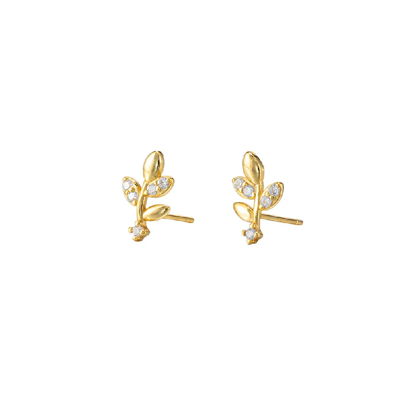 CZ Leaf Stud Earrings