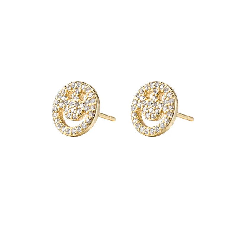 CZ Smiley Face Stud Earrings