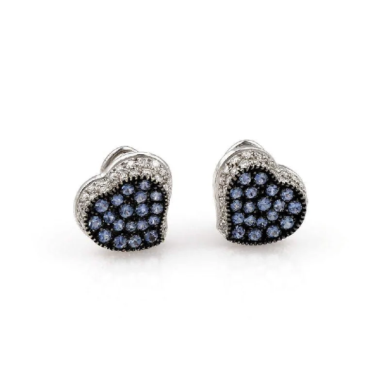 DIAMOND AND SAPPHIRE HEART EARRINGS</br>