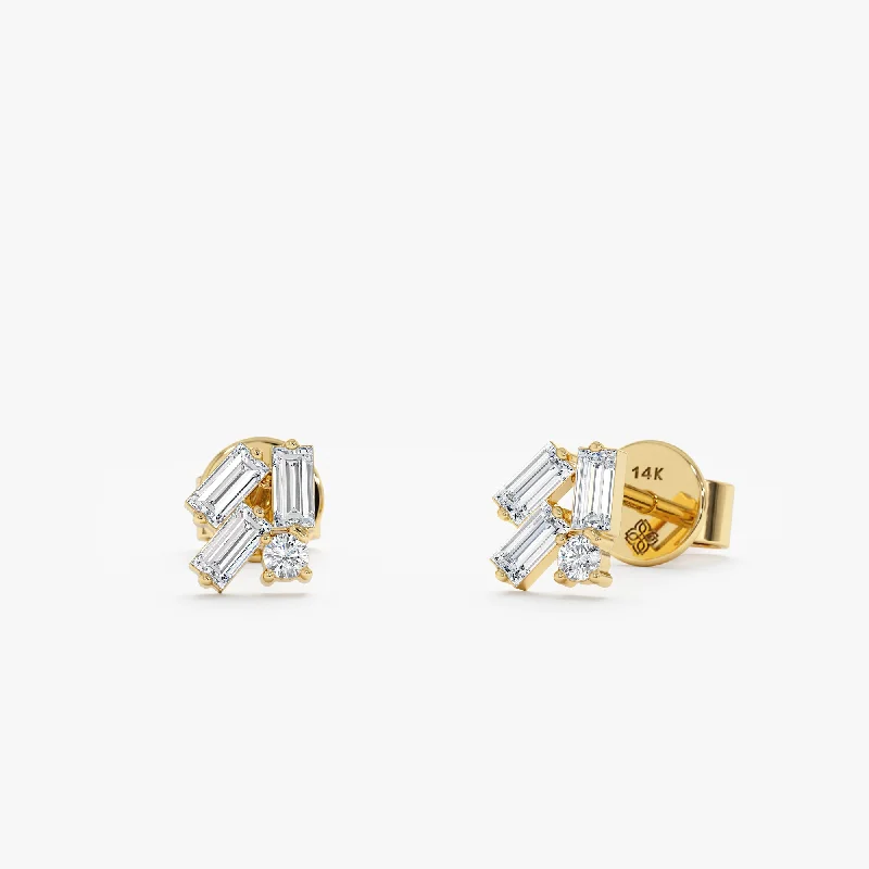 Baguette Diamond Cluster Studs, Sophia