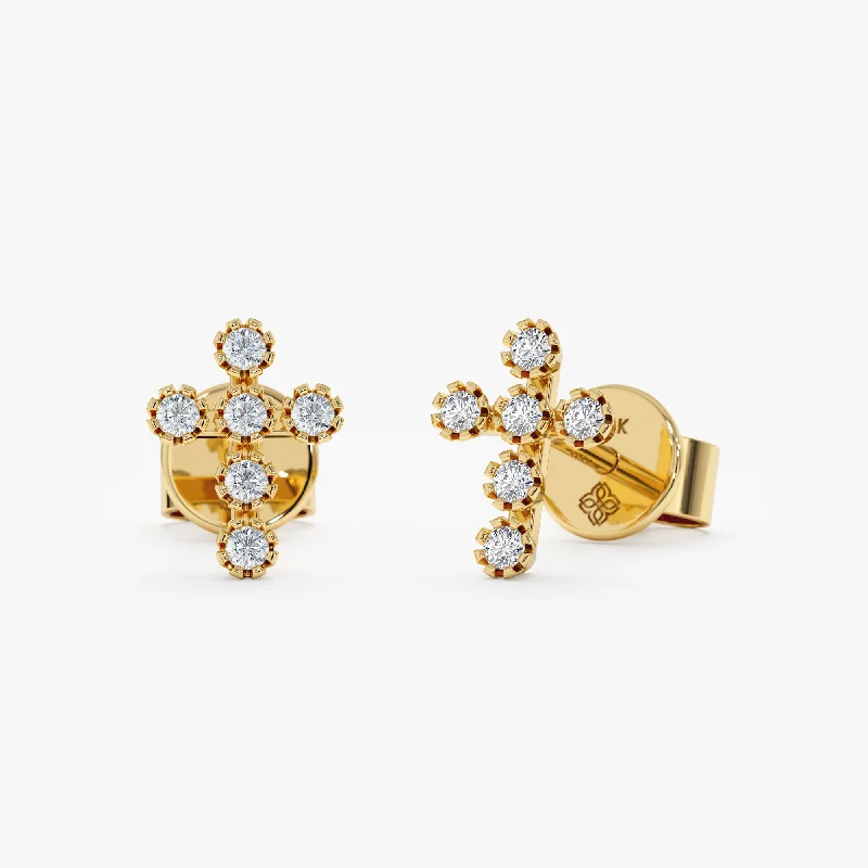 Diamond Cross Stud Earrings, Thea