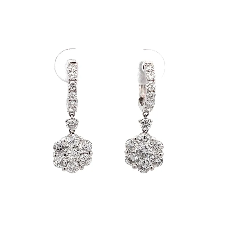 Diamond Dangle Flower Cluster Earrings